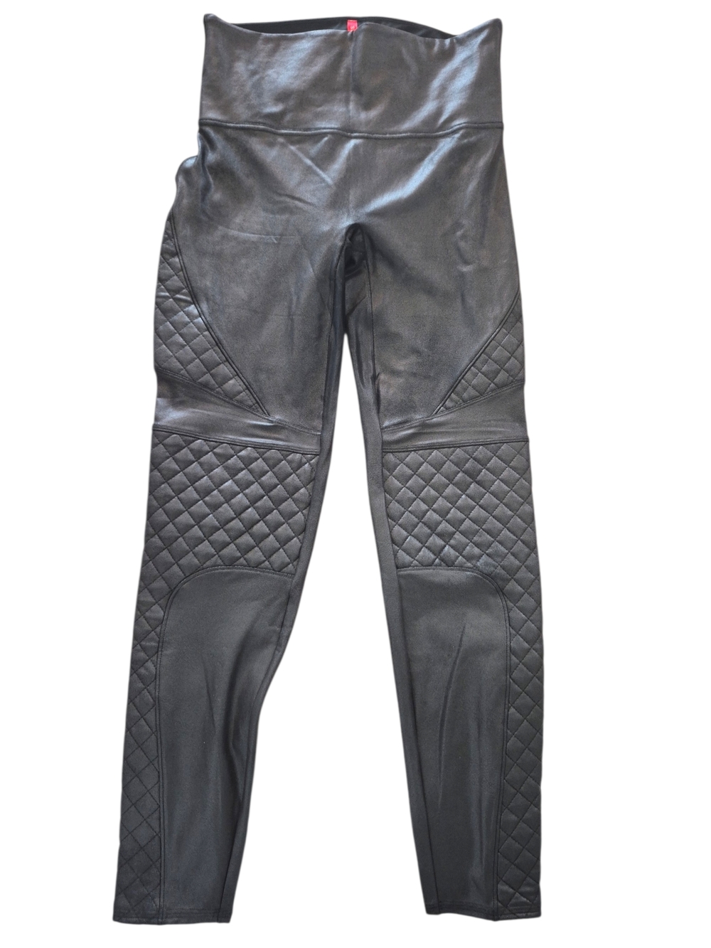 SPANX Quilted Faux Leather Leggings - Black Sz L - Picture 5 of 12